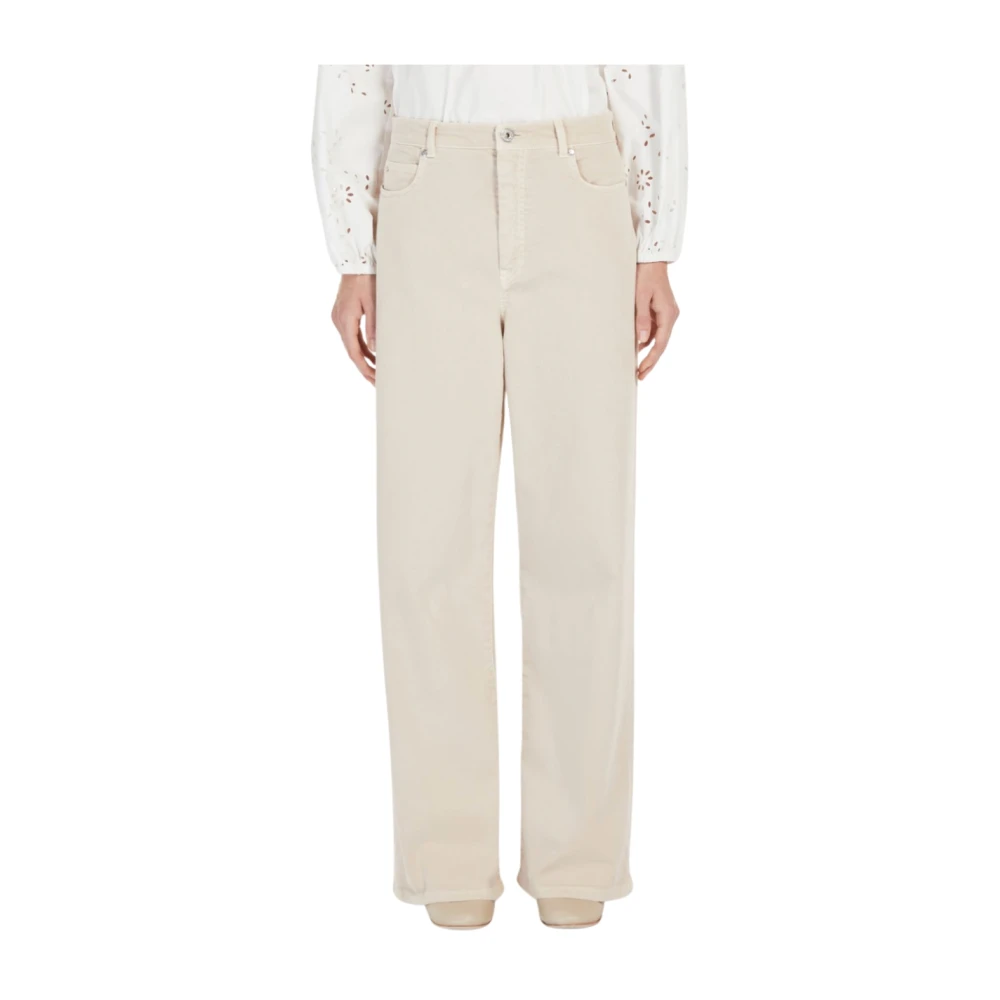 Max Mara Beige Wijde Pijp Katoenen Broek Medina Beige Dames