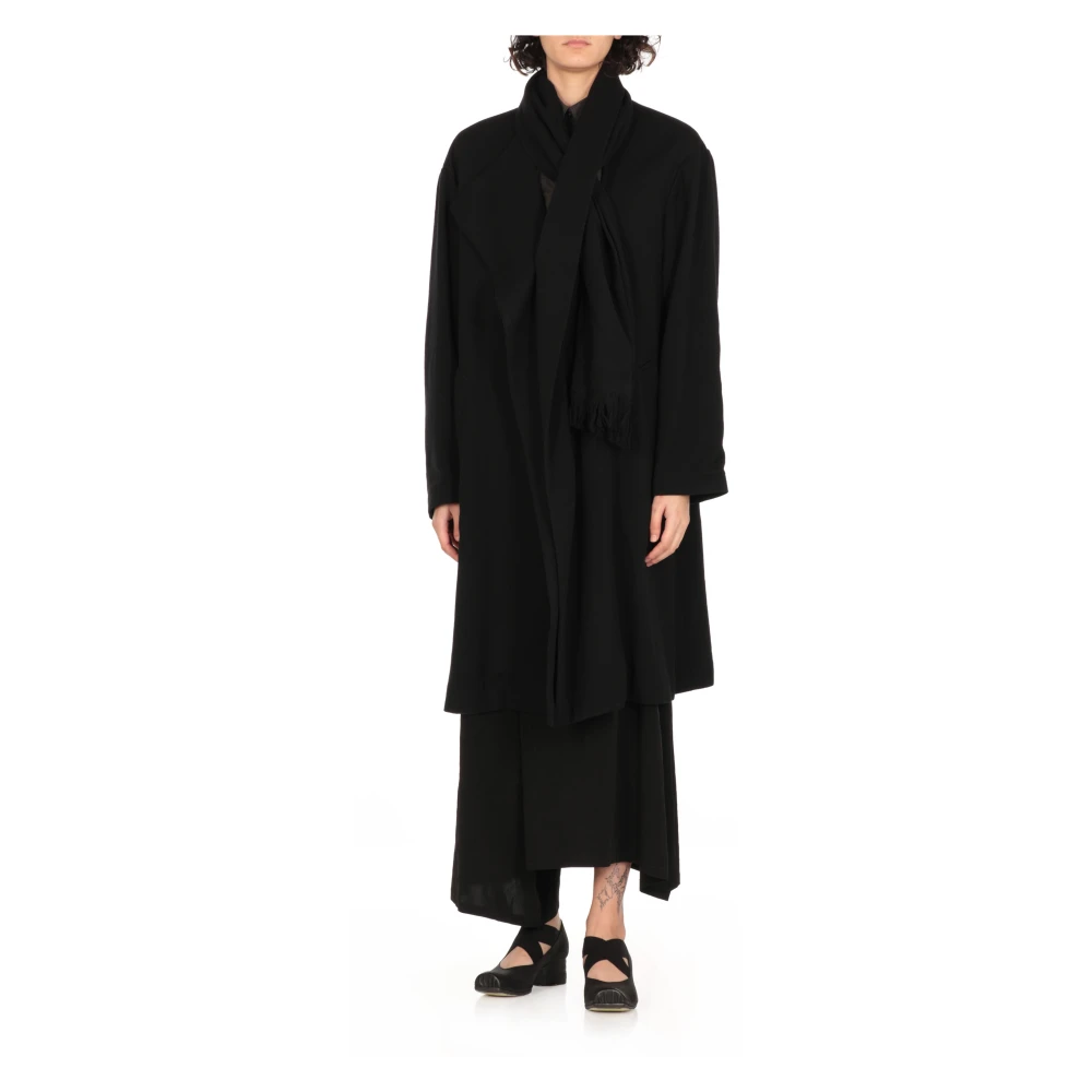 Y-3 Zwarte wollen jas met sjaal Black Dames
