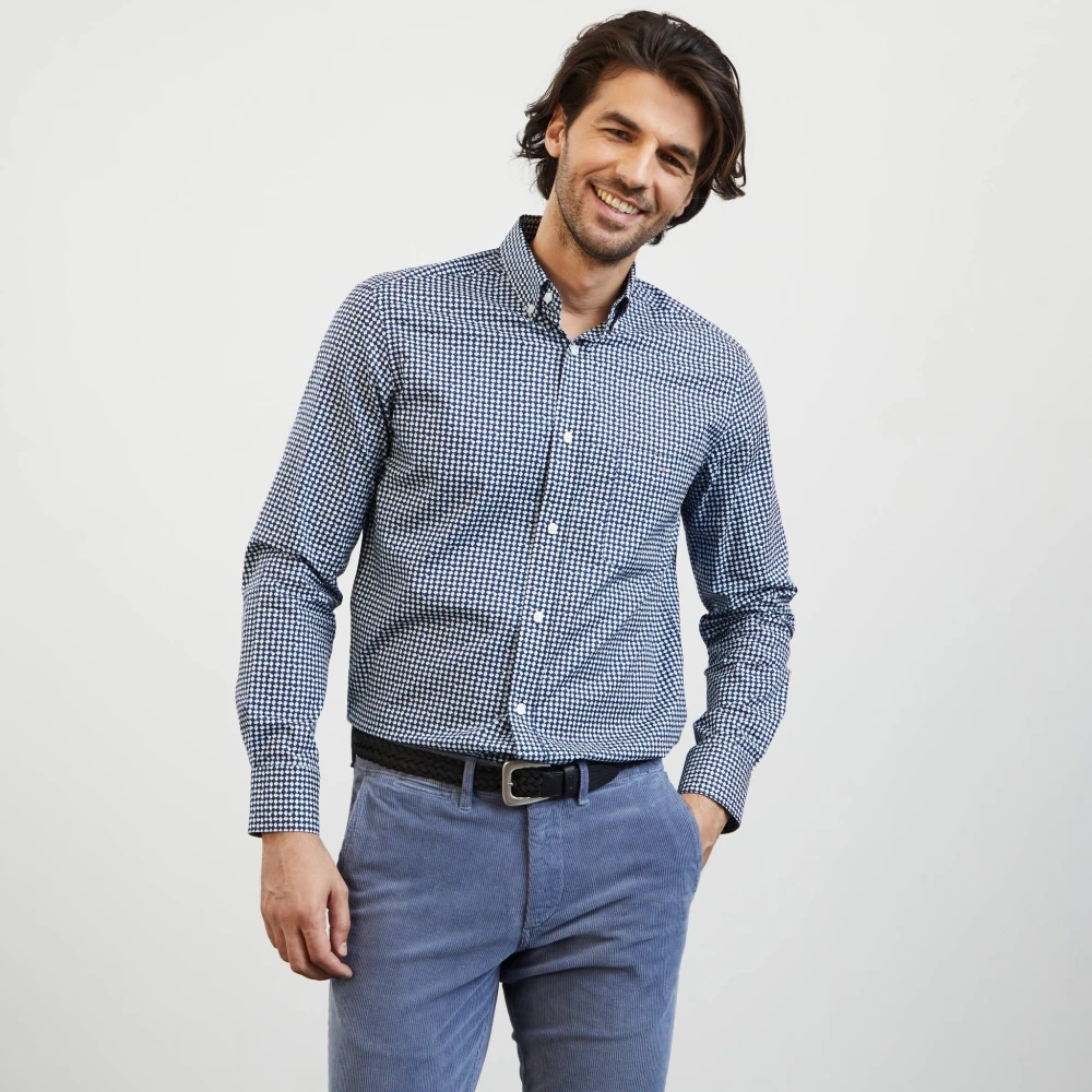 Eden Park Exclusief bedrukt marineblauw Pima katoenen overhemd Blue Heren