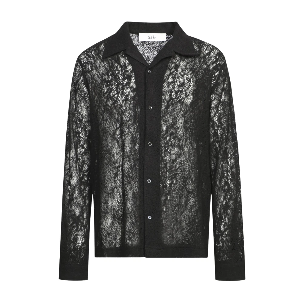 Séfr Zwarte Mesh Wol Shirt Black Heren