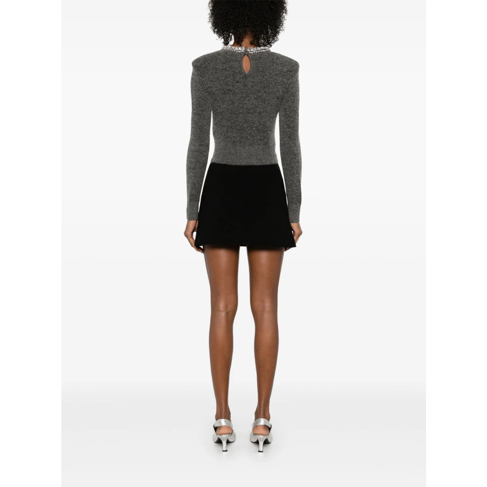 Self Portrait Gebreide Grijze Trui met Diamant Kraag Gray Dames