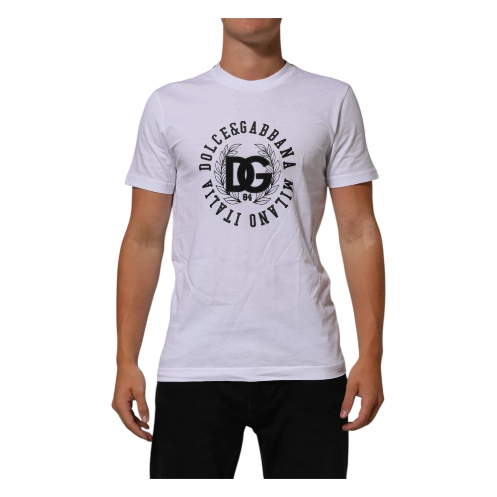 Dolce & Gabbana Men's White T-Shirts, Xs, Cotton Logo Print Crew Neck T-Shirt