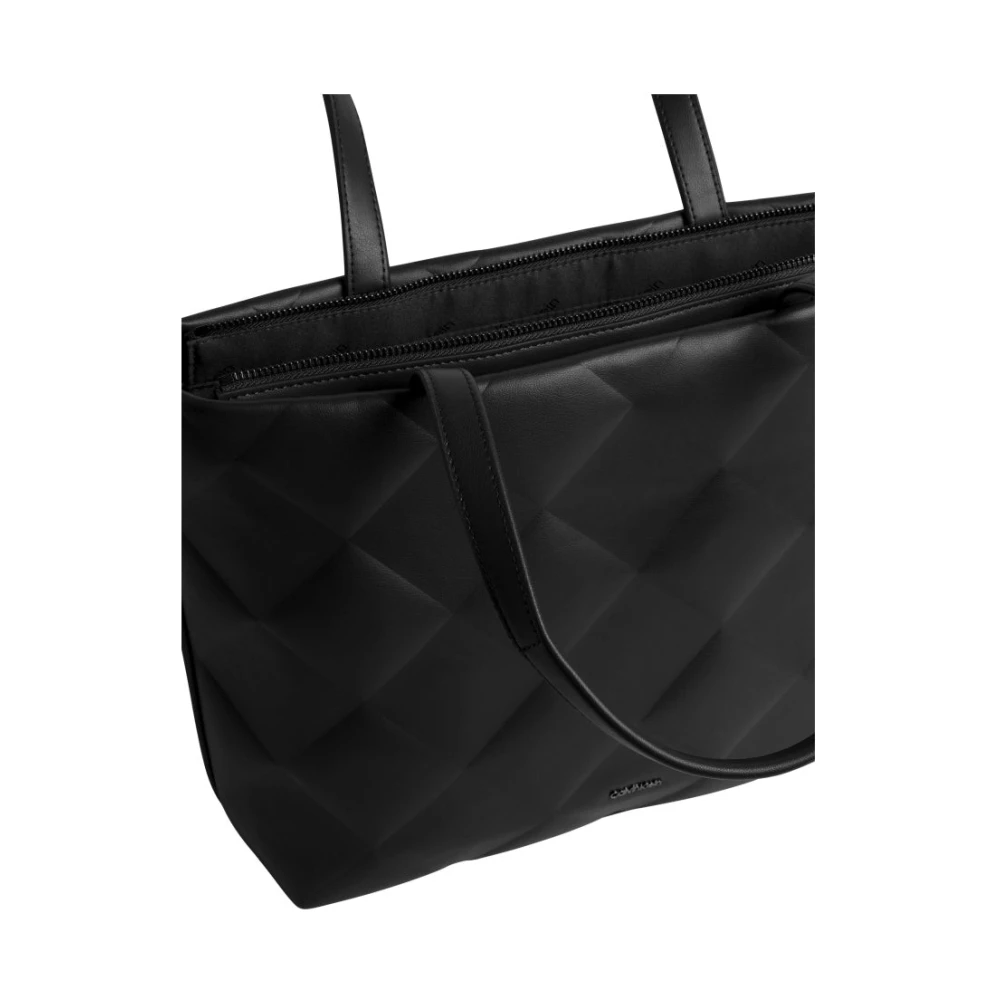 Calvin Klein Zwarte Diamant Quilt Shopper Handtas Black Dames