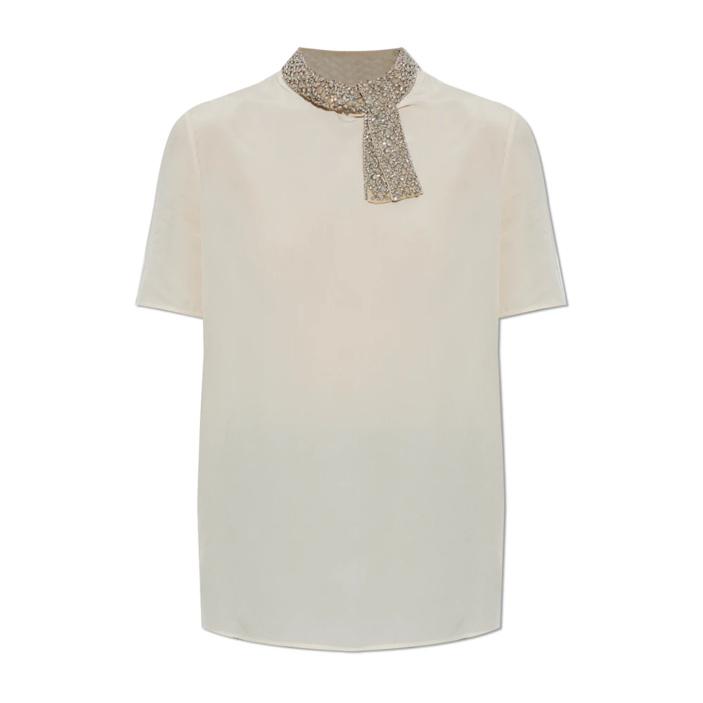 Valentino Garavani Women's Beige Embellished Silk Crepe De Chine Top UK Size 8 - Mytheresa - Image 2