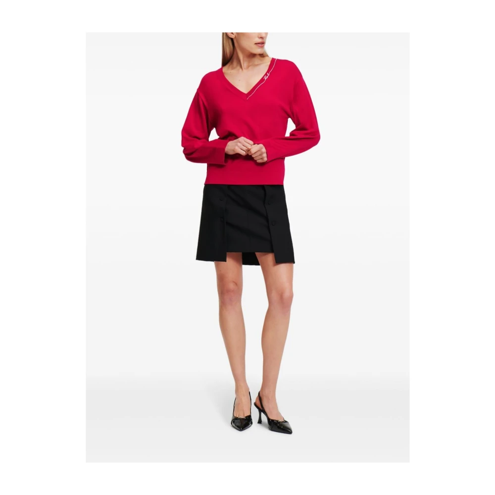 Karl Lagerfeld Signature V-Hals Trui Red Dames