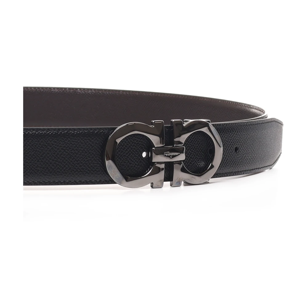 Salvatore Ferragamo Zwart Leren Iconische Gesp Riem Black Heren