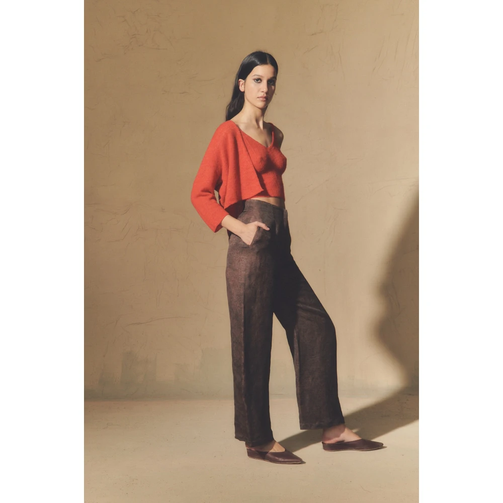 Cortana Bordeaux Jacquard Linnen Broek Multicolor Dames