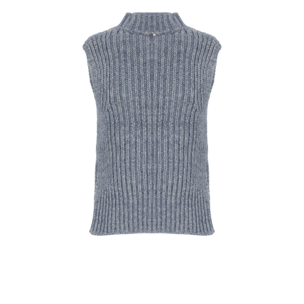 Herno Blauwe Alpaca Gilet met Kantpatroon Blue Dames