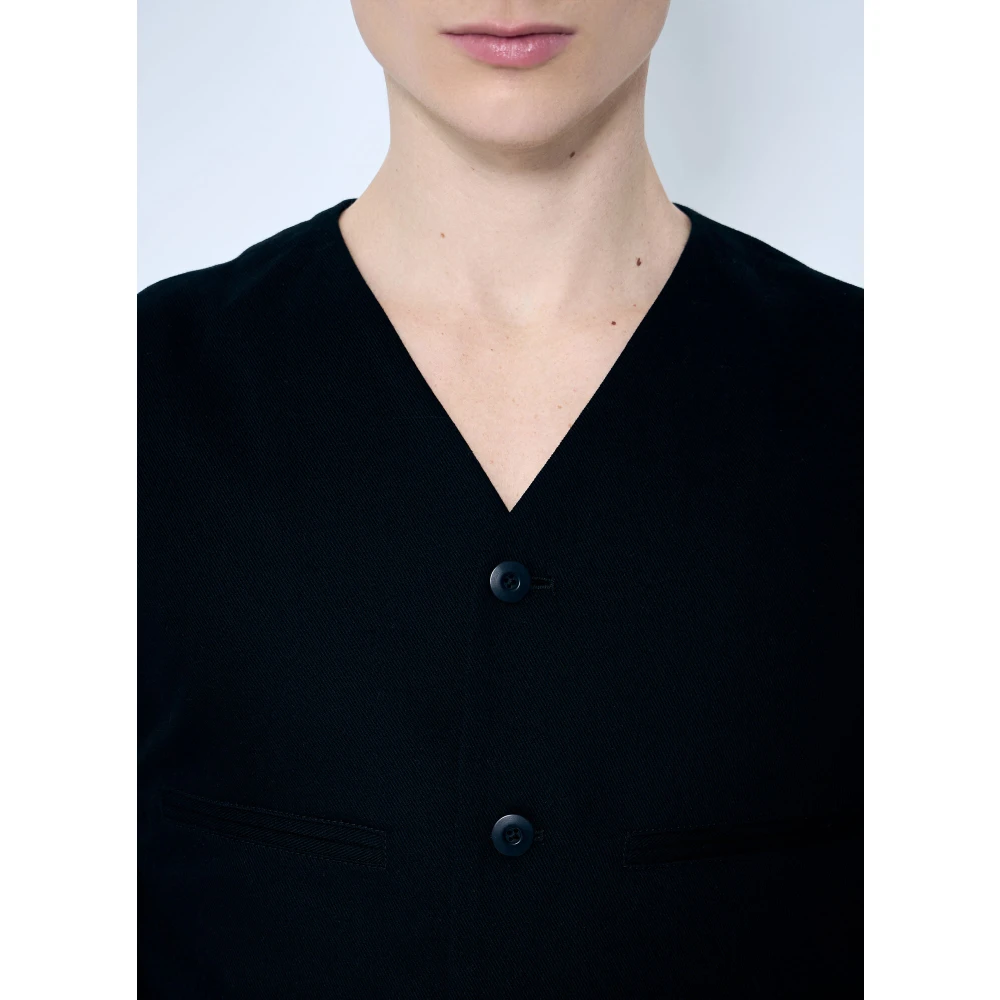 Lemaire Katoenen Weefsel V-hals Vest Black Heren