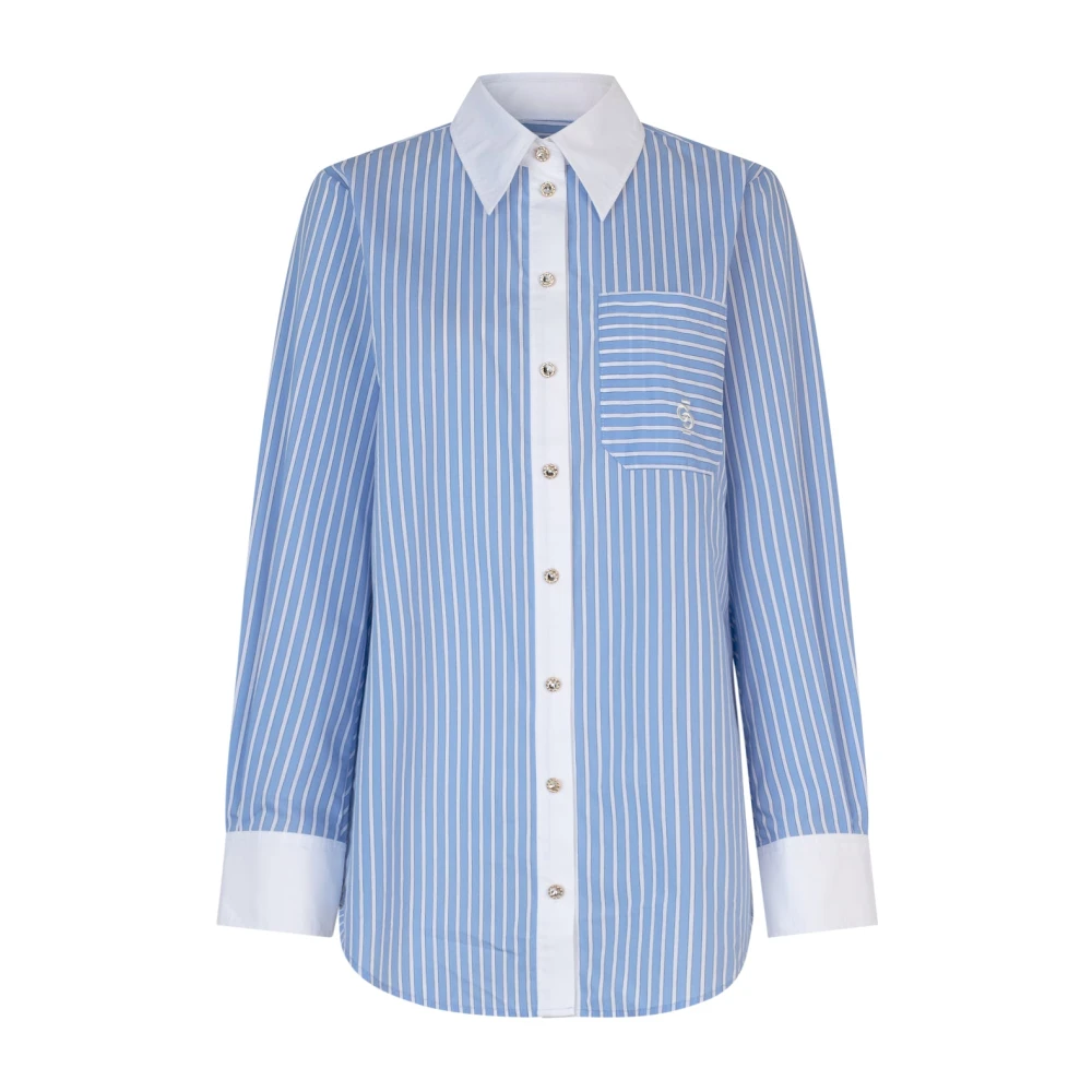 Cras Gestreept Casual Overhemd met Witte Accenten Blue Dames