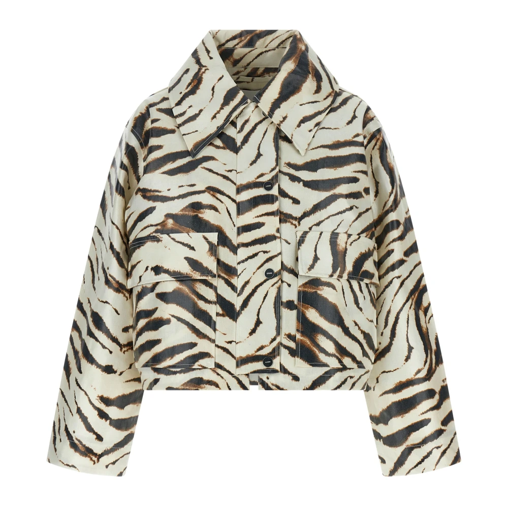 Ganni , Light Jackets, Female, Multicolor, M/L, Jacket In Laminated Zebra