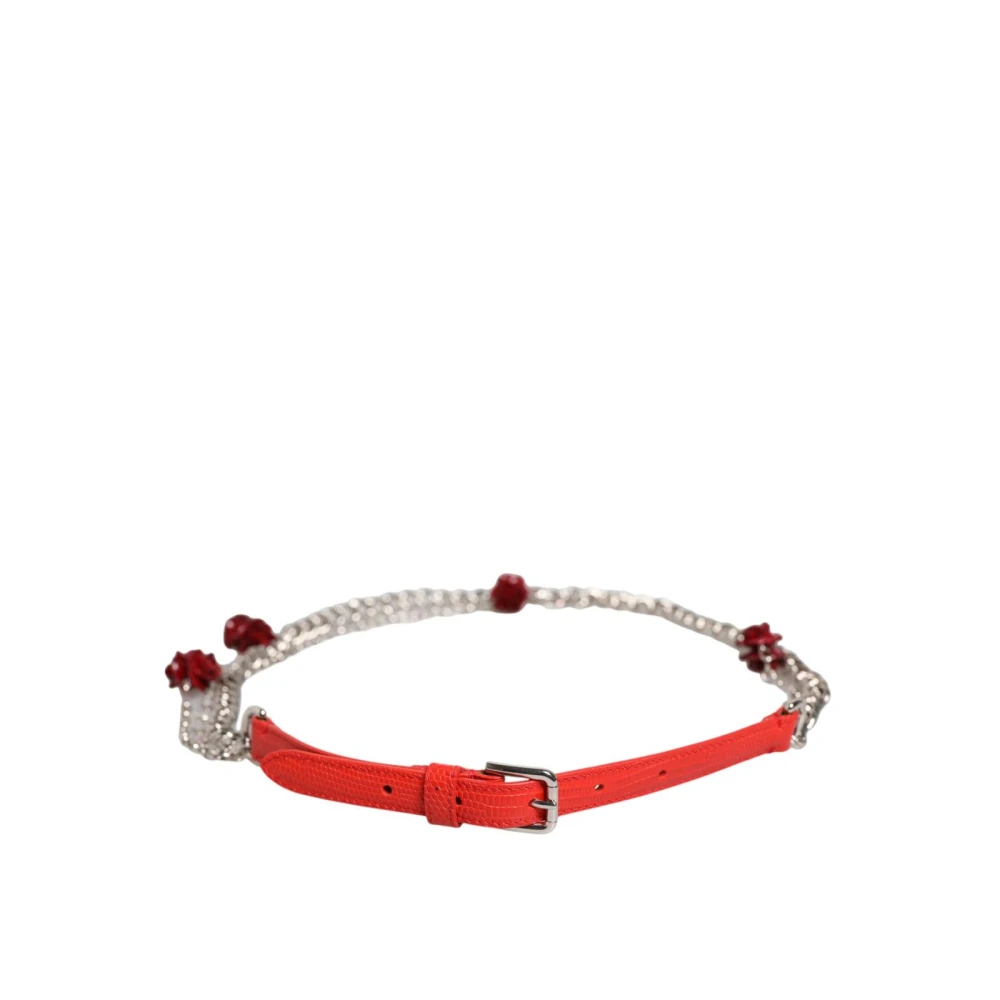 Dolce & Gabbana Women's Red Leather Chain Floral Belt