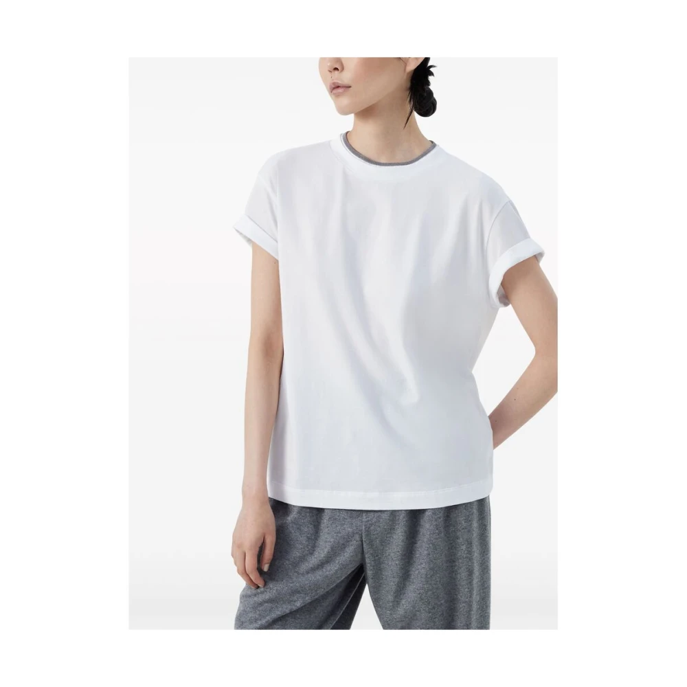 BRUNELLO CUCINELLI Witte Katoenen Crew Neck T-shirt White Dames