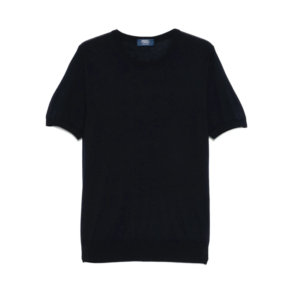 Fedeli Blauwe Geribbelde Crew Neck Sweater Blue Heren