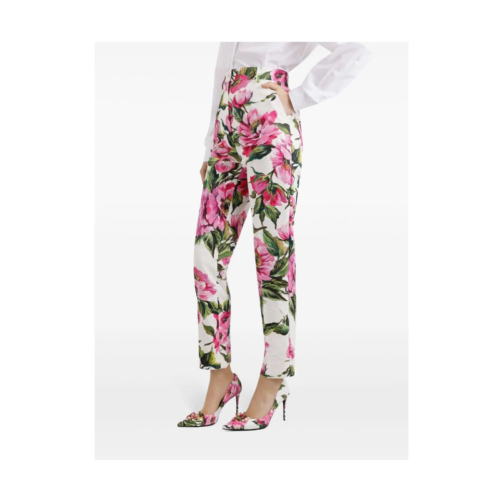Dolce & Gabbana Witte Broek met Riem en Zakken Multicolor Dames