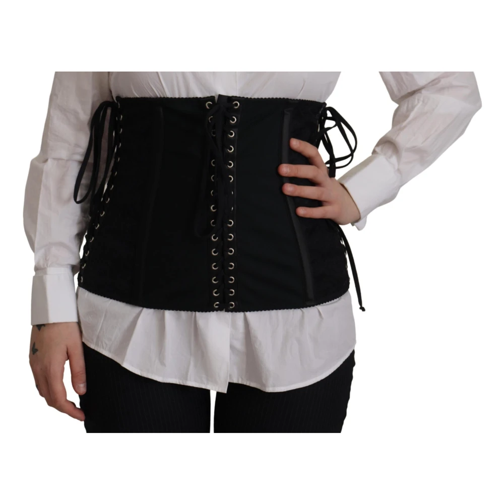 Dolce & Gabbana Zwart Korset Taille Band Top White Dames