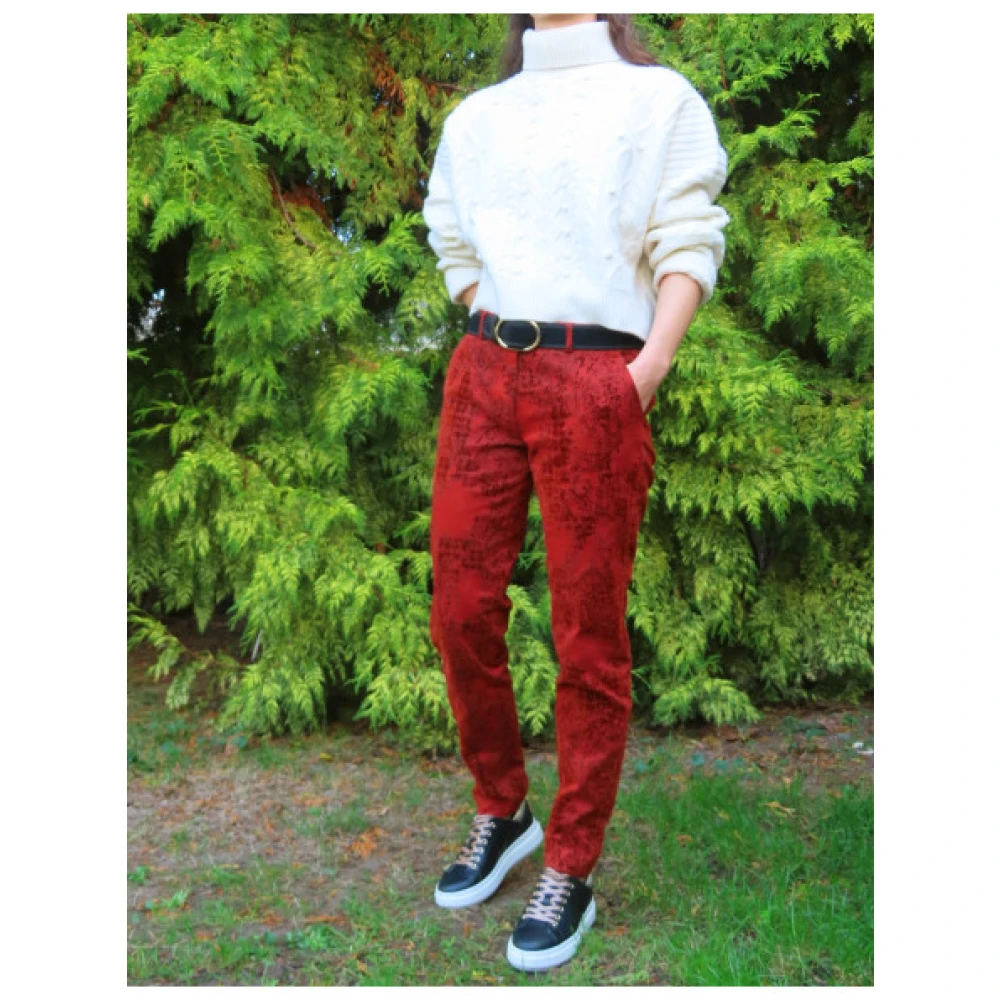 Mason's Slimme Velvet New York Broek met Kasjmier Motief Red Dames