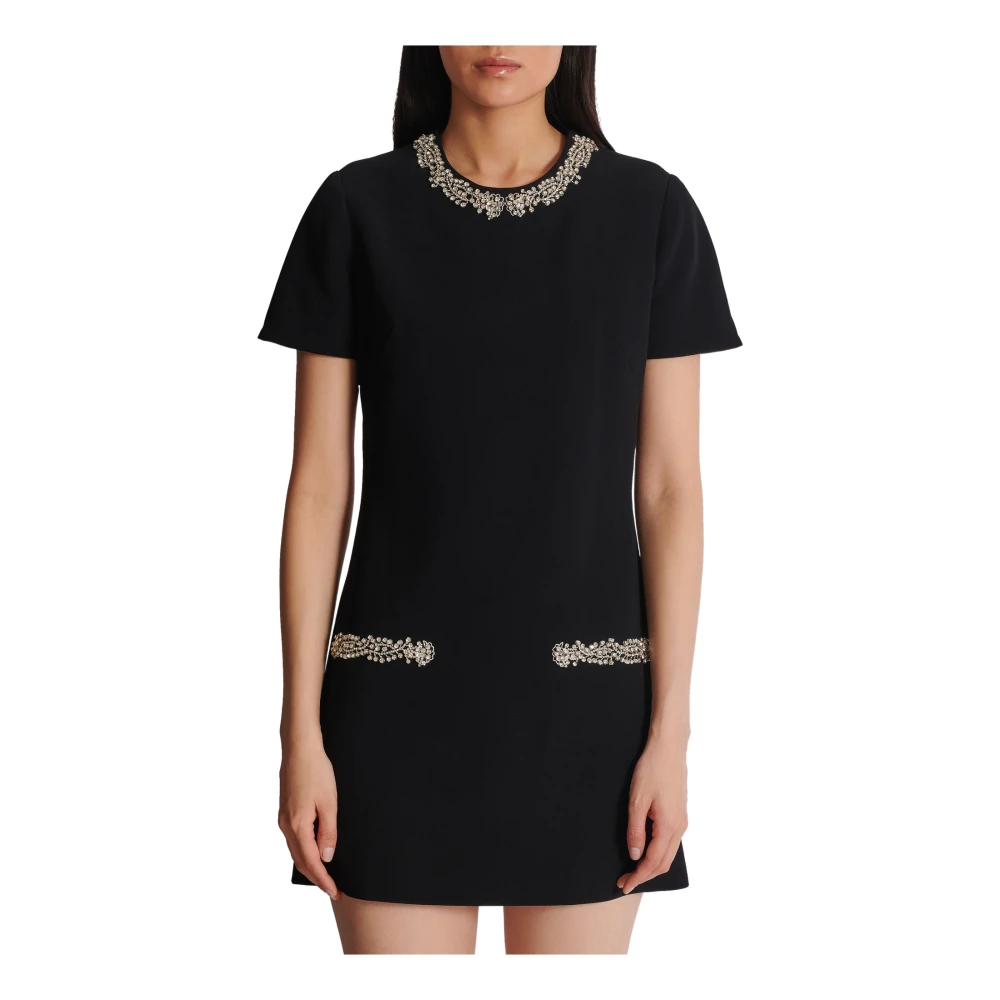 Balmain Geborduurde crêpe shiftjurk Black Dames