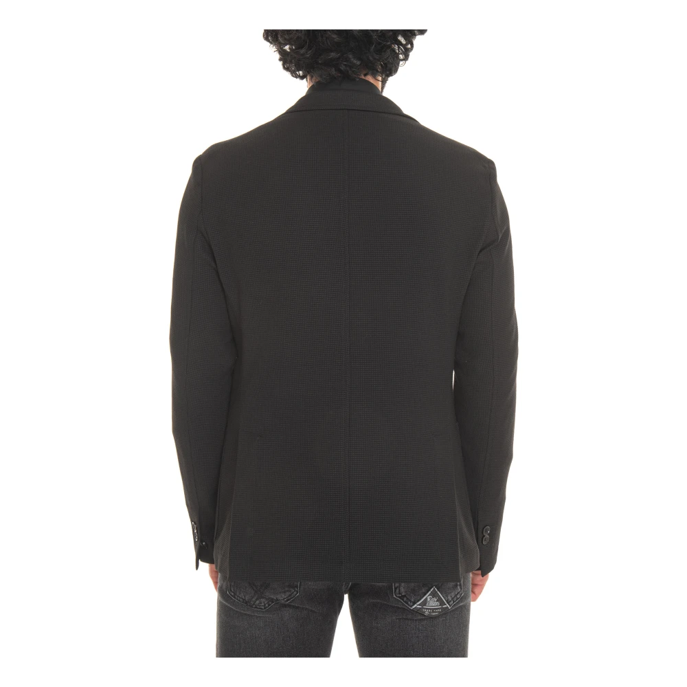 Paoloni Jersey Jas met Knoopsluiting en Zakken Black Heren