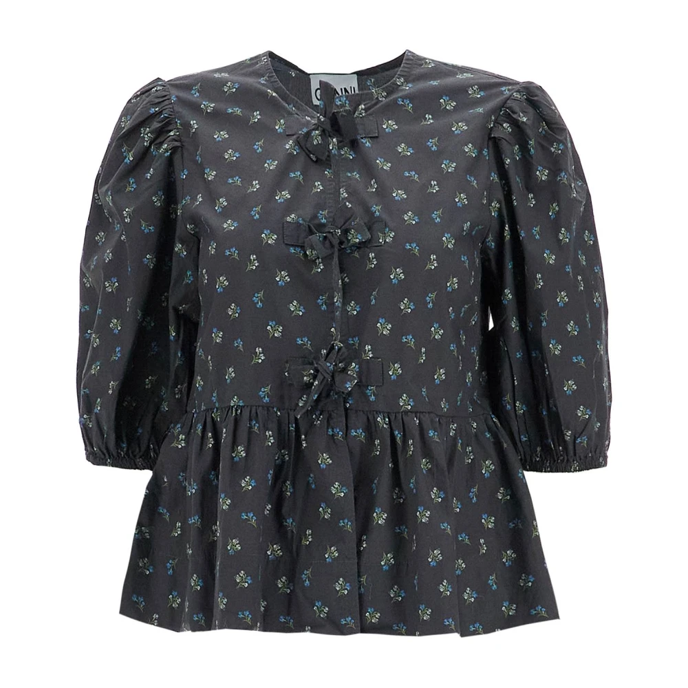 Ganni Bloemenprint Peplum Blouse Gray Dames