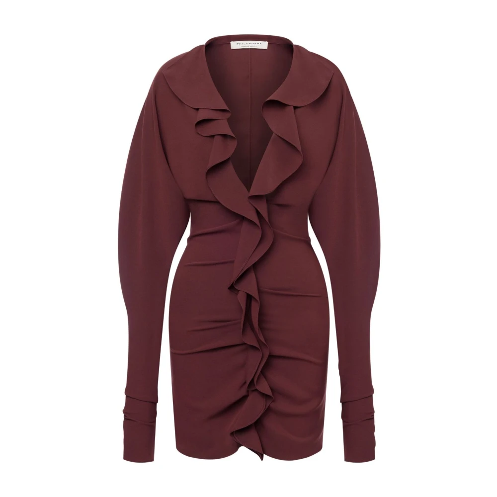 Philosophy Di Lorenzo Serafini Women's Brown Auburn Ruffled V-Neck Dress