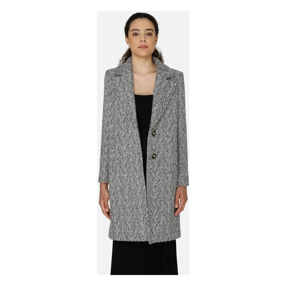 PATRIZIA PEPE Elegante Zwart en Wit Jas Gray Dames