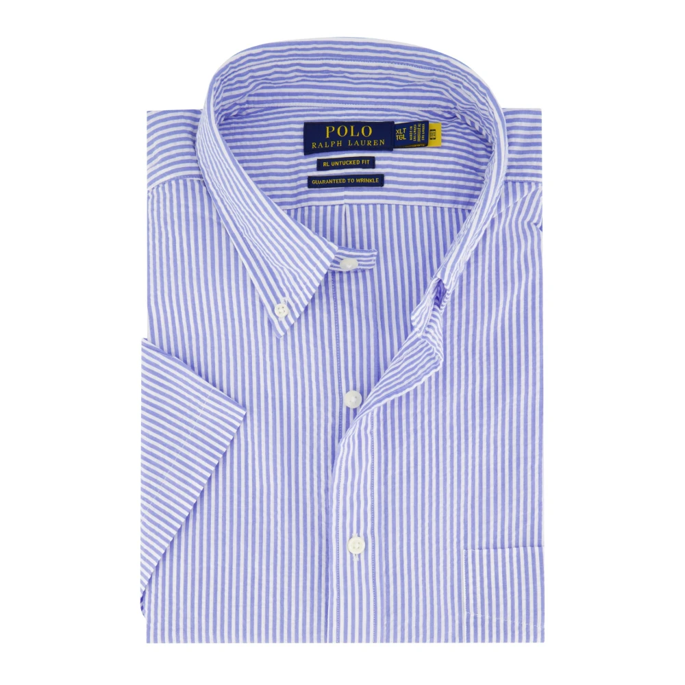 Polo Ralph Lauren Blauw Gestreept Casual Overhemd Korte Mouw Blue Heren