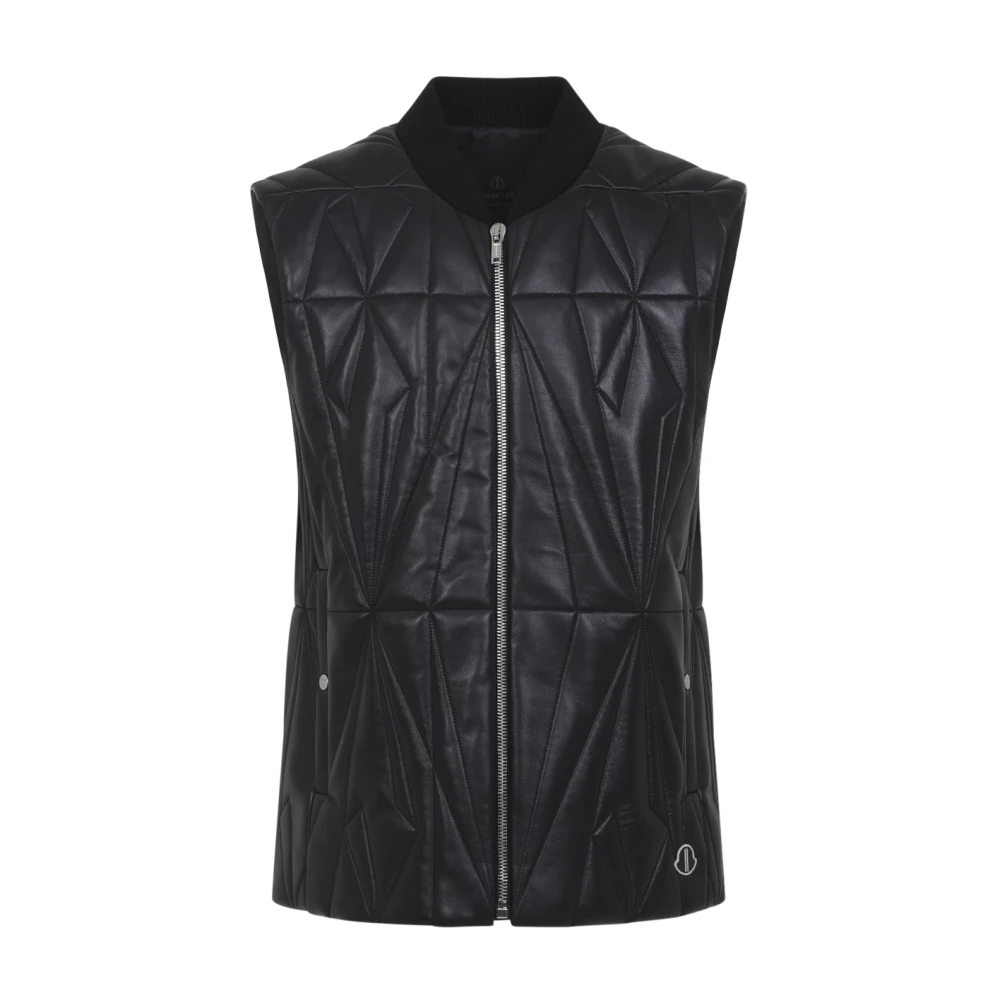 Moncler , Waistcoats, Male, Black, L, Geocamo Flight Nappa Leather Vest