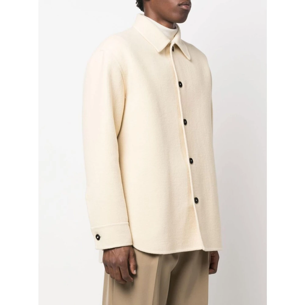 Jil Sander Parel Wol Overshirt Klassieke Pasvorm Italië White Heren