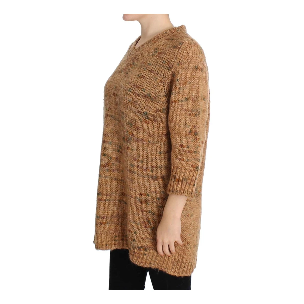 Pink Memories Oversize V-Neck Sweater Bruin Wol Brown Dames