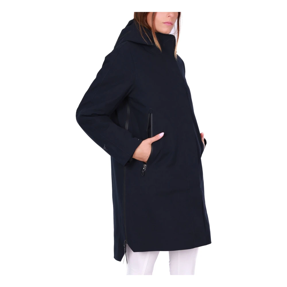 Krakatau Blauwe Lange Parka Jas met Capuchon Blue Dames