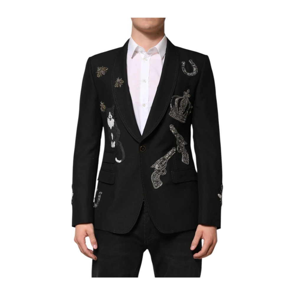 Dolce & Gabbana Men's Black Bee Crown Slim Fit Blazer