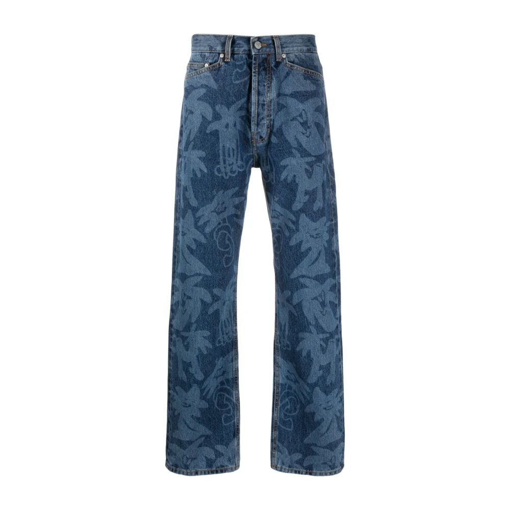 Palm Angels Tree Print Jeans Blue, Herr