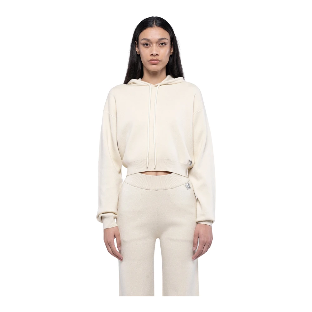 John Richmond Cropped hoodie met verstelbaar trekkoord White Dames