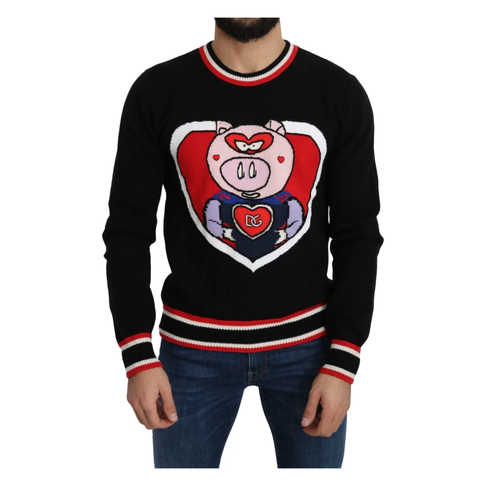 Dolce & Gabbana Men's Black Cashmere Knitwear,, Luxury Cashmere Jumper Pig Of The Year Small