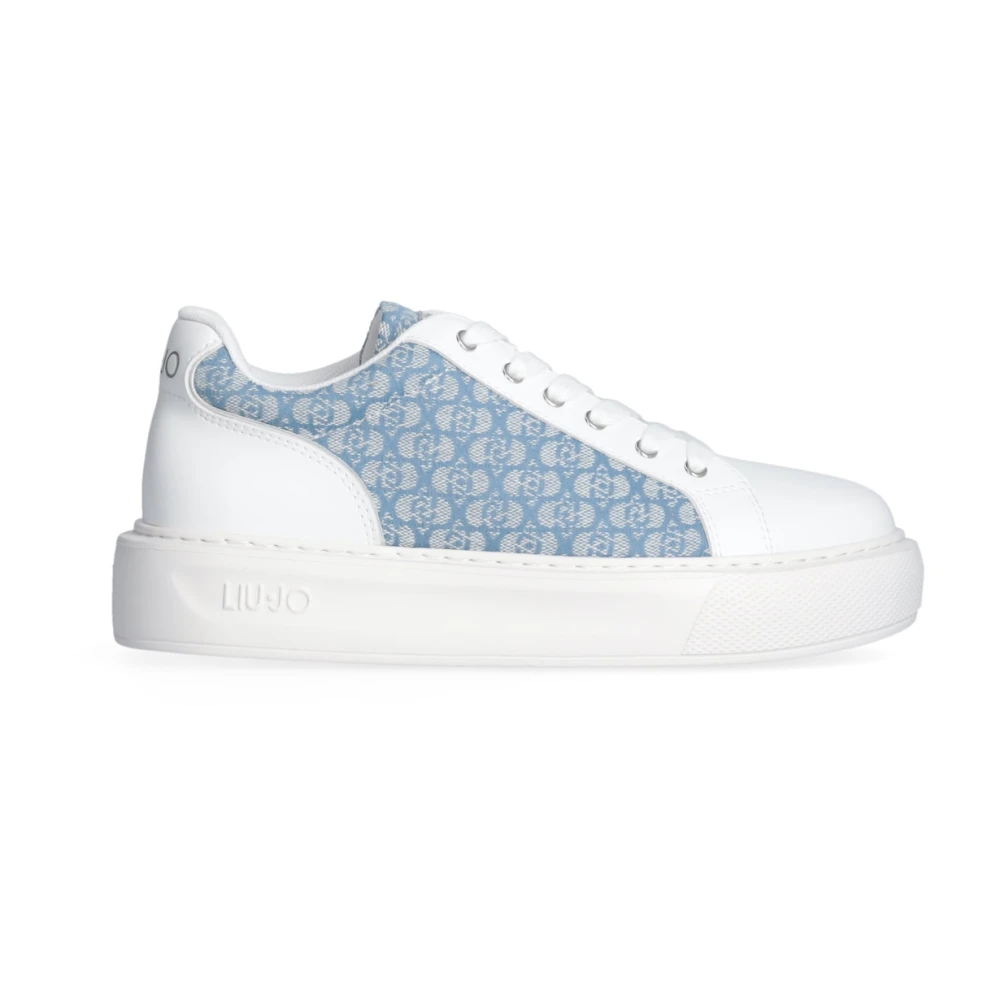 Liu Jo Women's White High Sole Sneakers Monogram Jacquard Denim