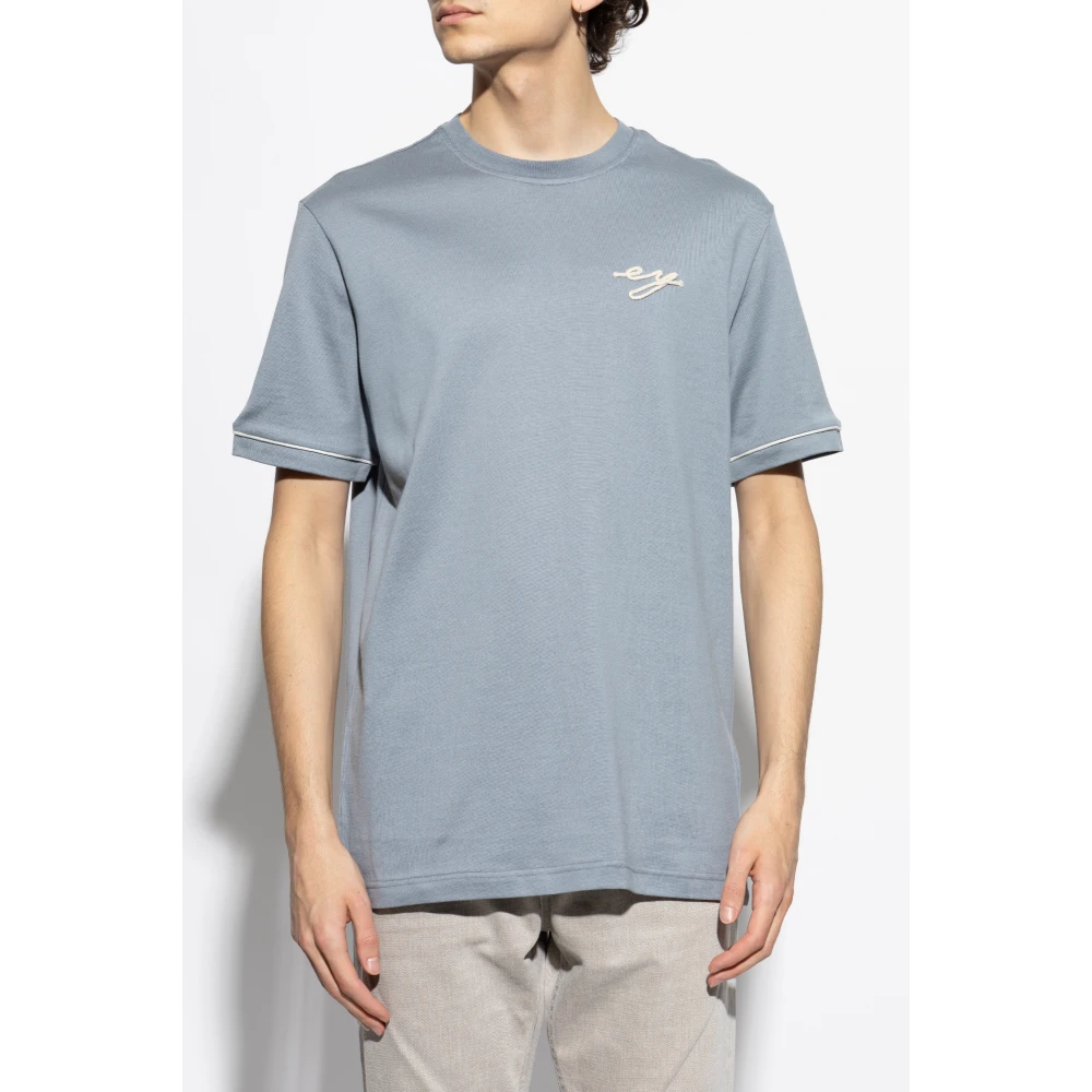 Eleventy Katoenen T-shirt met geborduurd logo Blue Heren