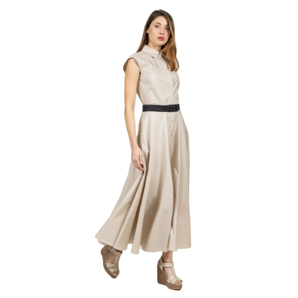 Max Mara Studio Katoenen Mouwloze Jurk met Kraag Gray Dames