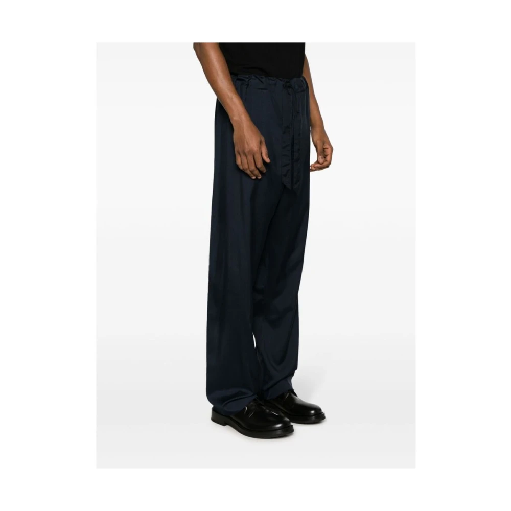 Maison Margiela Navy Blauwe Zijden Tapered Leg Broek Blue Dames