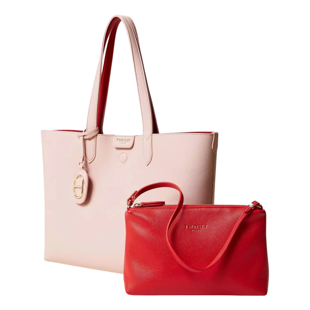 Twinset Omkeerbare leren shopper tas met bedel Pink Dames