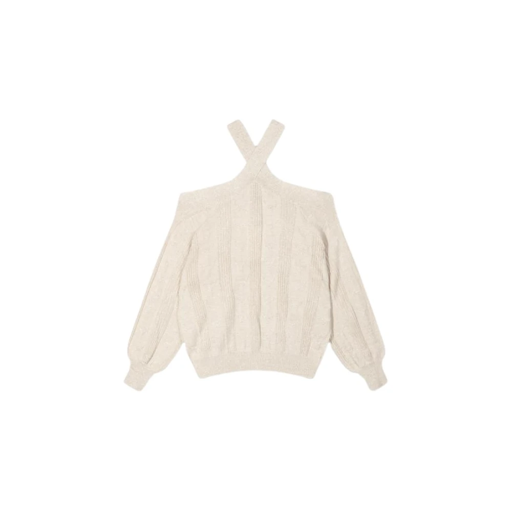 Alix The Label Bull Jacquard Cross Neck Pullover Beige Heren