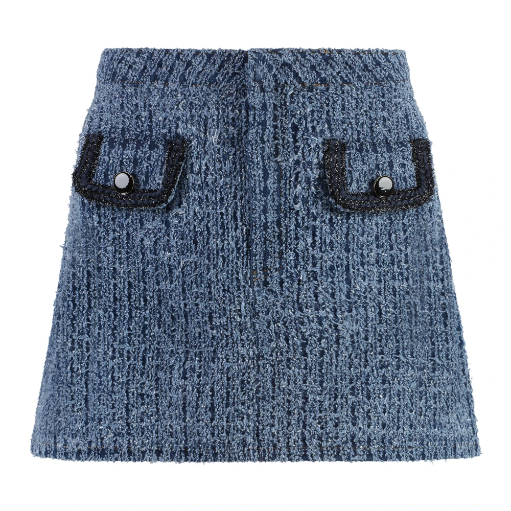 Self Portrait Denim Mini Rok met Zakken Blue Dames