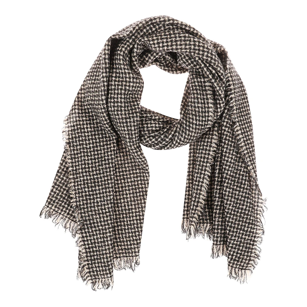 Faliero Sarti Beige en Zwart Kasjmier Wol Sjaal Black Dames