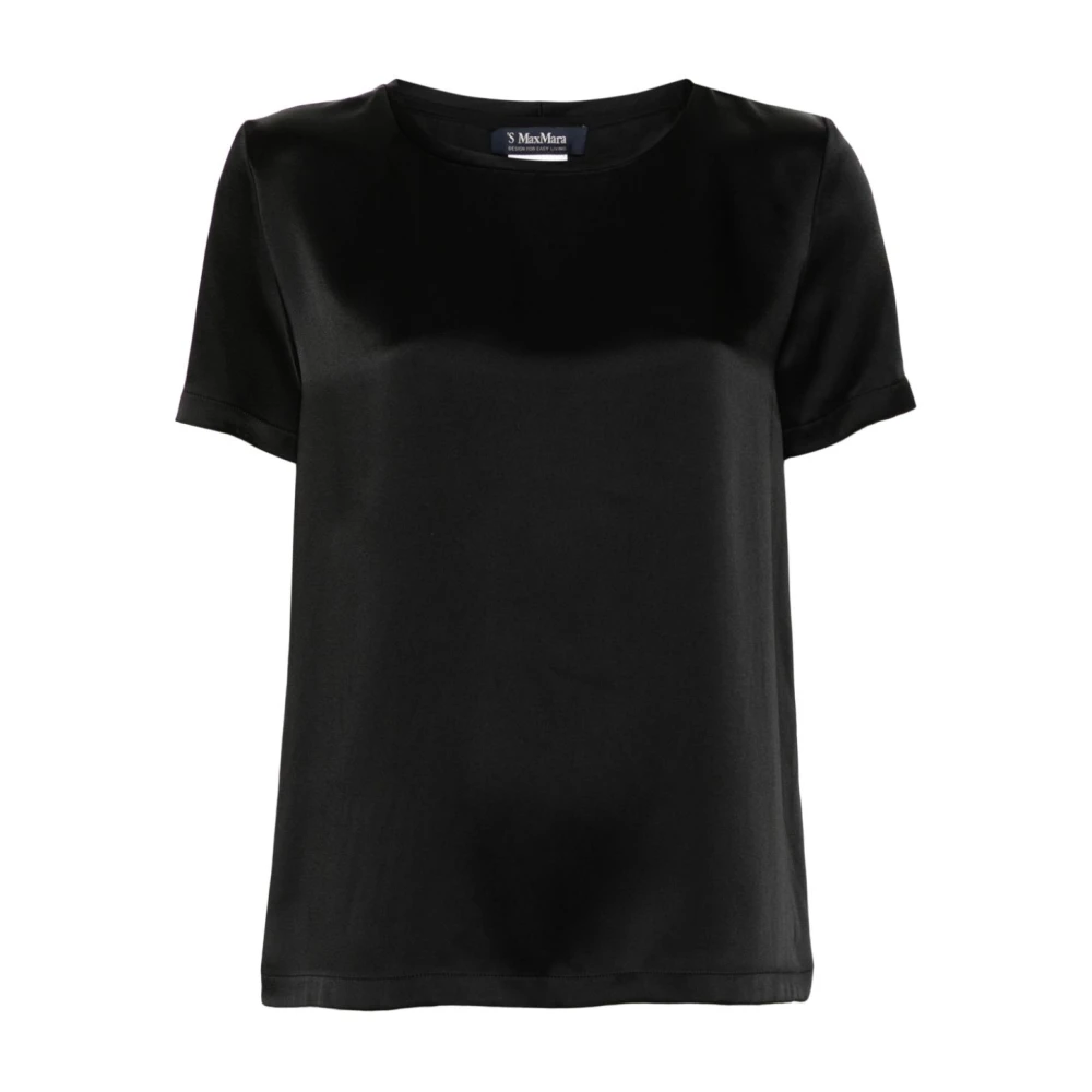 Max Mara Svart Satin T-shirt med Logga Black, Dam