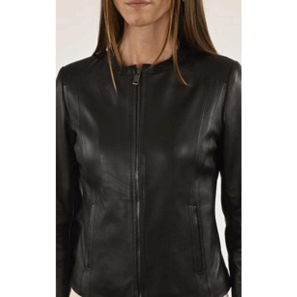 La Canadienne Zwarte lam lederen Spencer jas Black Dames