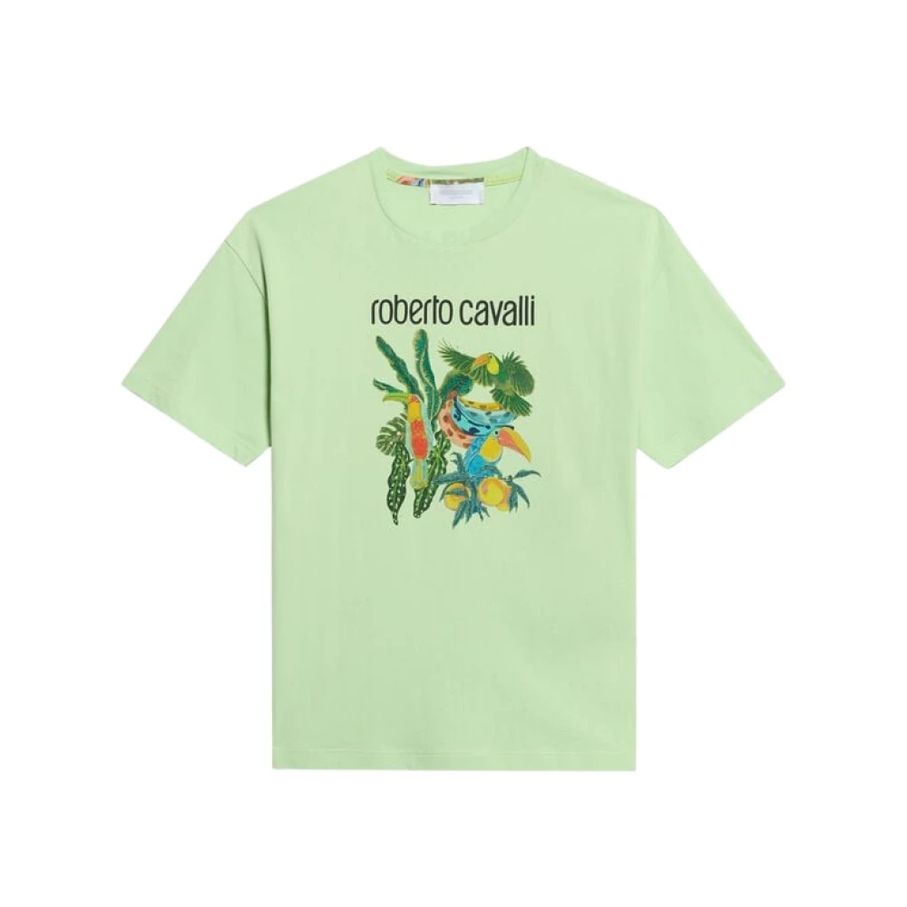 Roberto Cavalli Green T-Shirt With Tropical Print - Male - Kids Short Sleeve T-Shirts - 4 Y - Kids