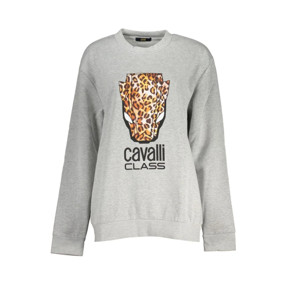 Cavalli Class Gray Sweatshirts, Female, M, Fleece Sweatshirt With Round Neck