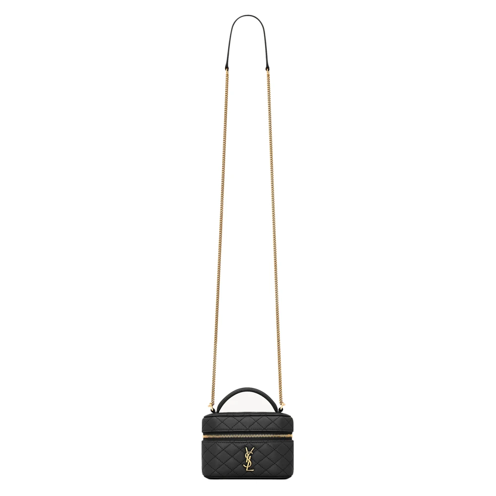 Saint Laurent Zwarte Leren Crossbody Tas Rits Sluiting Black Dames
