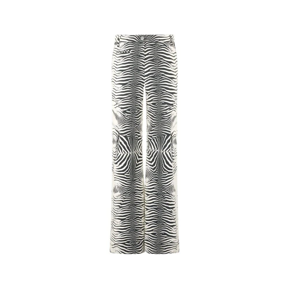 Roberto Cavalli Women's Black White Tigress Print Cotton Trousers - Straight Trousers - M - Trousers