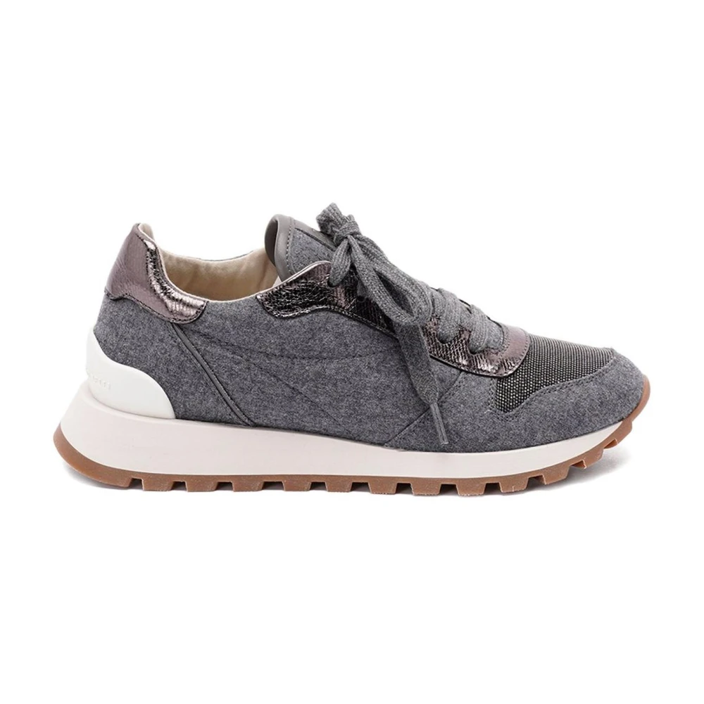 Brunello Cucinelli Sneakers, Female, 6 Uk, Wool Blend Runner Trainers Gray